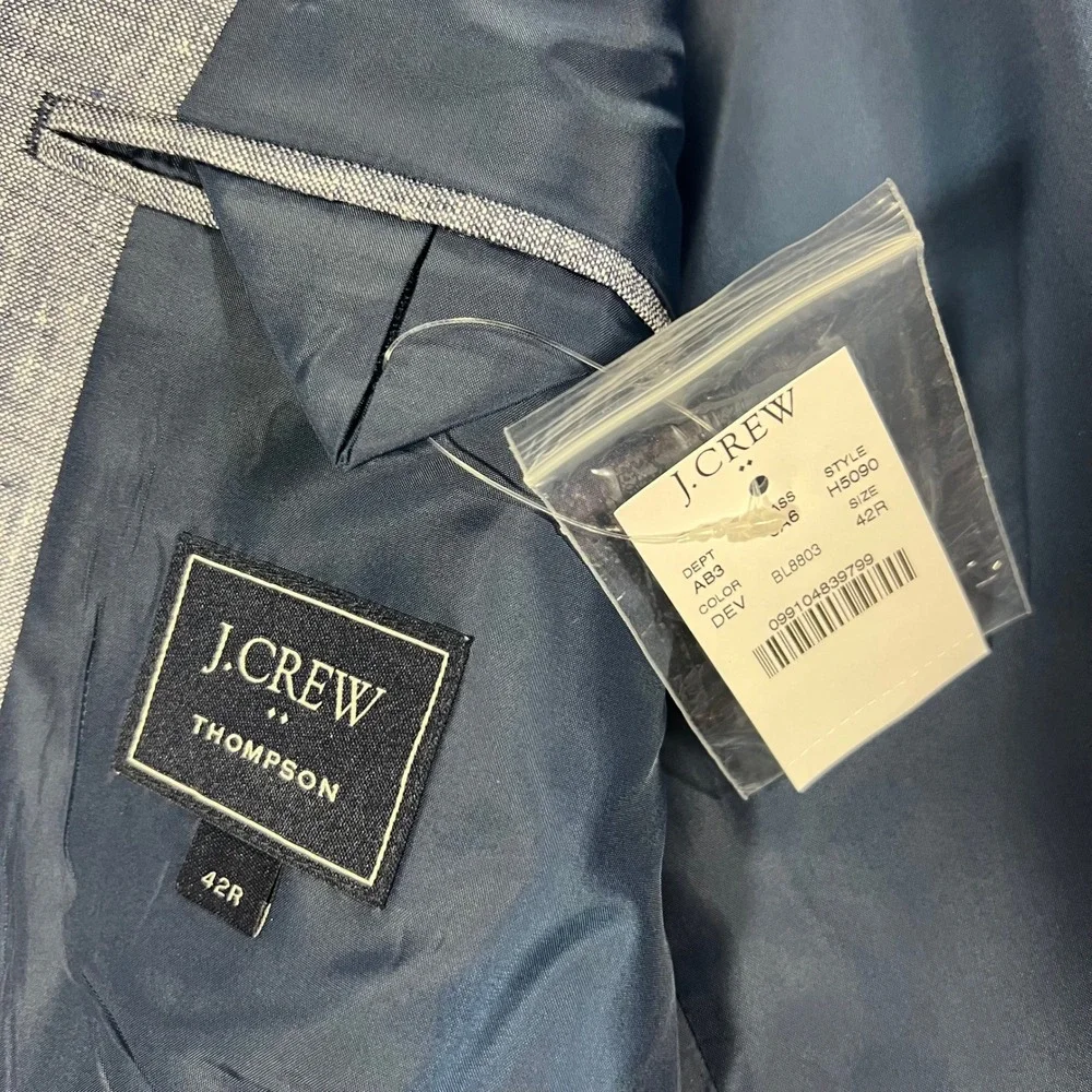 J.Crew Thompson Blazer Mens 42R Blue Excellent 100% Linen Sport Coat H5090